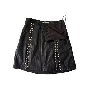 By Egreis Womens Black Luna Faux Leather Pearl Embellished A-Line Skirt Large